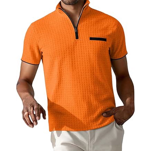 Aursykel Men's T Shirts Quarter Zip Casual Comfortable Tops with Pockets Mock Neck Short Sleeve Shirt for Men