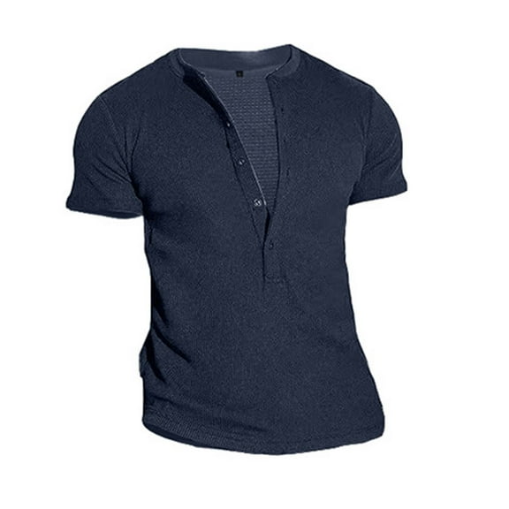 Aursykel Men's V Neck Tee with Button Short Sleeve Tops for Men Comfortable Breathable Solid Color Tees Shirt