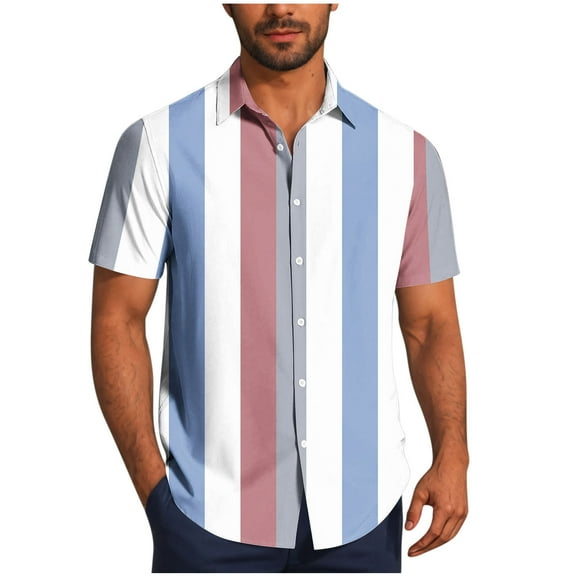 Aursykel Mens Big and Tall Shirt Summer Short Sleeve Shirts for Men Casual Striped Color Block Button down Top
