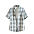thumbnail image 1 of Klisyaur Mens Button down Tops Plaid Short Sleeve Shirts Lightweight Casual Summer Beach Vacation Tshirts, 1 of 4