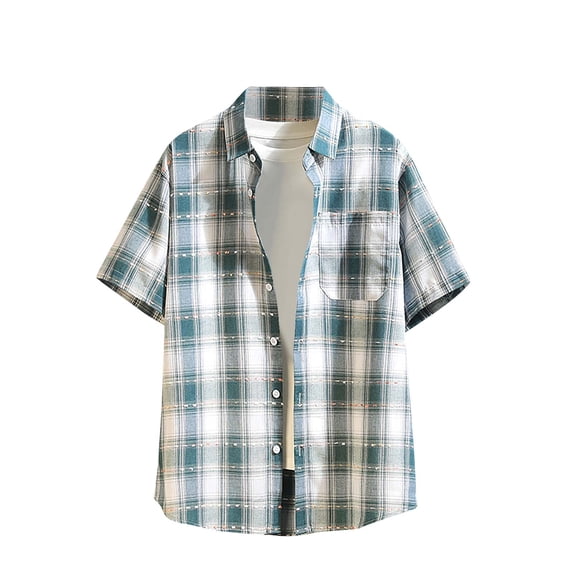 Klisyaur Mens Button down Tops Plaid Short Sleeve Shirts Lightweight Casual Summer Beach Vacation Tshirts