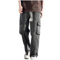 thumbnail image 1 of Klisyaur Mens Cargo Pants Loose Jean Pant High Waist Drawstring Wide Leg Fashion Denim Pants with Pockets, 1 of 2
