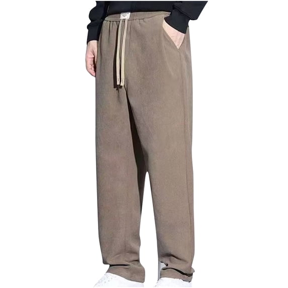 Klisyaur Mens Casual Pants Fashion Loose Straight Leg Pant Elastic Waist Drawstring Sweatpants Solid Color Soft Sweatpant