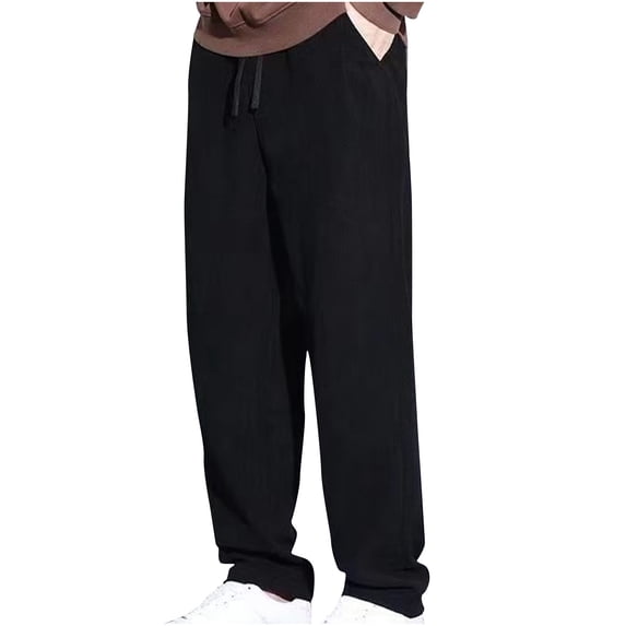 Klisyaur Mens Casual Pants Fashion Loose Straight Leg Pant Elastic Waist Drawstring Sweatpants Solid Color Soft Sweatpant