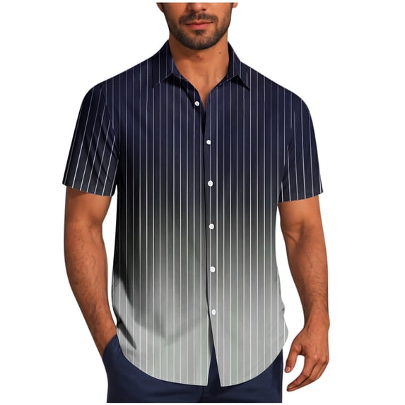 Aursykel Mens Casual Stylish Shirts Summer Beach Vacation Button down Shirt Top Comfort Fashion Striped Clothes