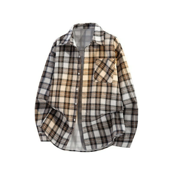 Aursykel Plaid Shirts for Mens Button down Collared Casual Long Sleeve Shirt with Pcokets Comfy Fall Wear for Outdoor