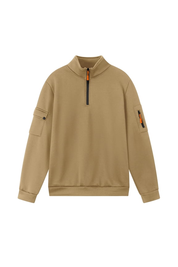 Quarter Zipper Clothing for Men Long Sleeve Warm Mock Neck Tops with Zip Pockets Workwear Outdoor Casual Clothes