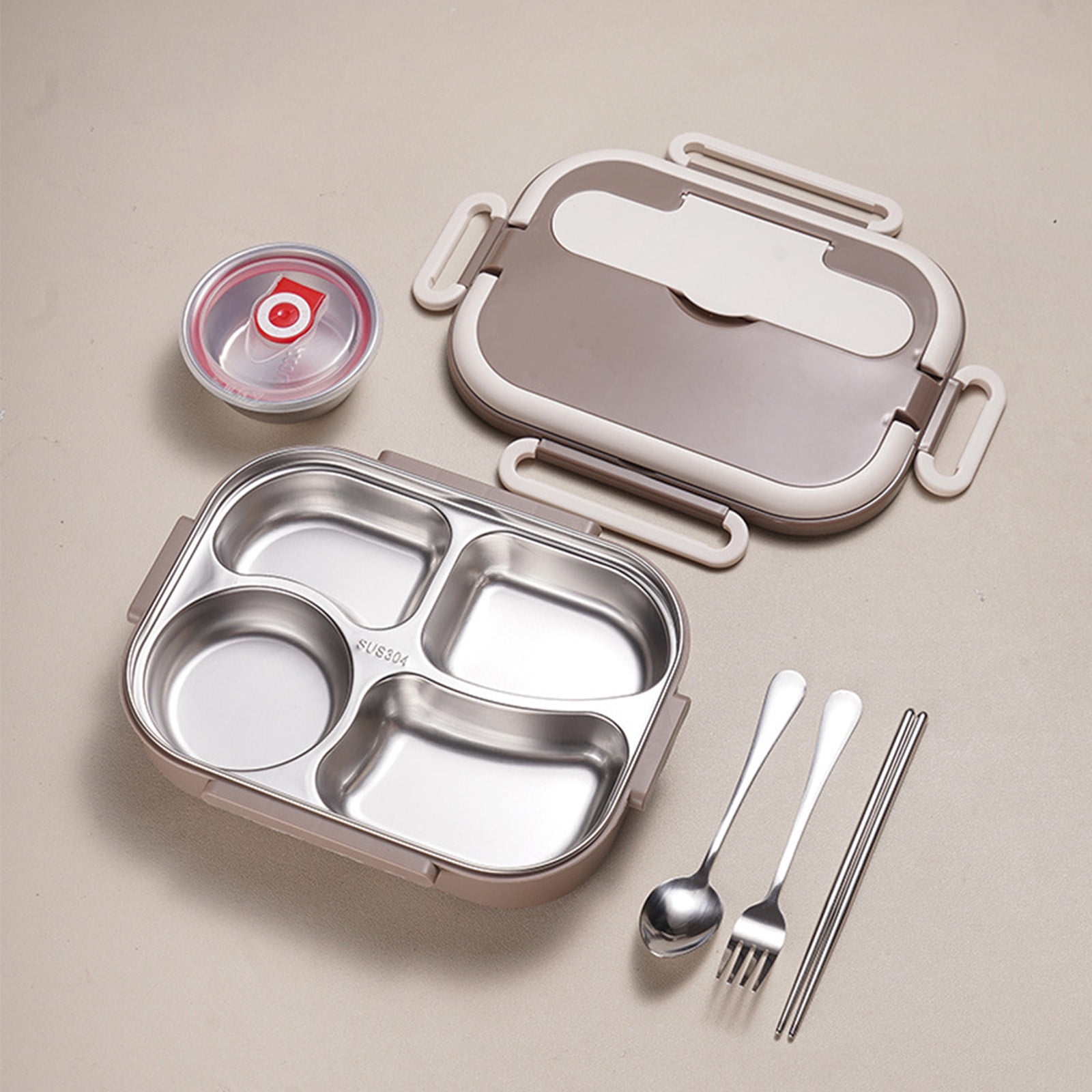 4-Compartment Stainless Steel Lunch Box With Soup Bowl - 1500ml Bento Box For Adults & Kids