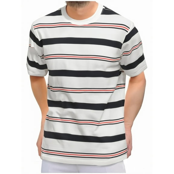 Aursykel Summer Men's Casual Tee Shirts Short Sleeve Top for Men Vintage Striped Printed Crew Neck Shirt Tops