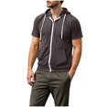 thumbnail image 1 of Aursykel Summer Mens Casual Hooded Tee Zip up Hoodies Shirt Top Short Sleeve Shirts for Men Solid Color Tees with Pockets, 1 of 7
