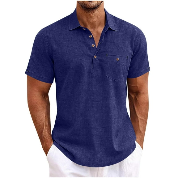 Aursykel Summer Mens Collared Shirt Casual Stylish Button Clothes Solid Color Short Sleeve Tees Tops for Men
