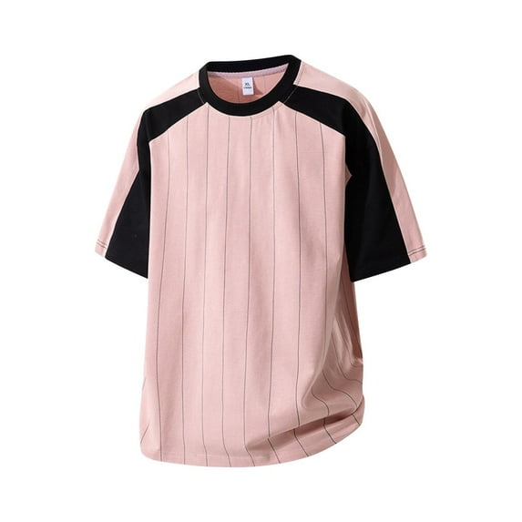Klisyaur Summer Mens Color Block Shirt Trendy Loose Short Sleeve Tee Tops for Men Crew Neck Streetwear Clothes