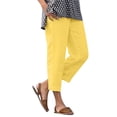 thumbnail image 1 of Aursykel Women's Cotton Linen Capri Elastic Waist Pants with Pockets Casual Loose Solid Color Cropped Trousers, 1 of 7