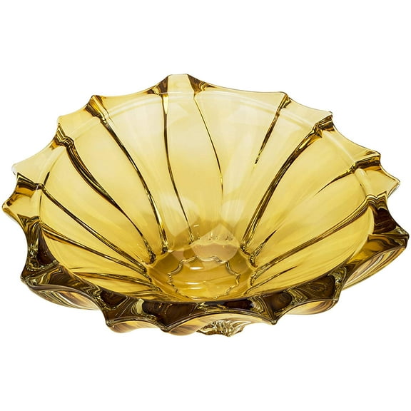 Aurum Crystal AU52065, 13-Inch Amber Plantica Crystal Fruit Bowl, Decorative Centerpiece Wedding Gift Platter, Clear Czech Crystal Deep Plate, Bohemian Crystal