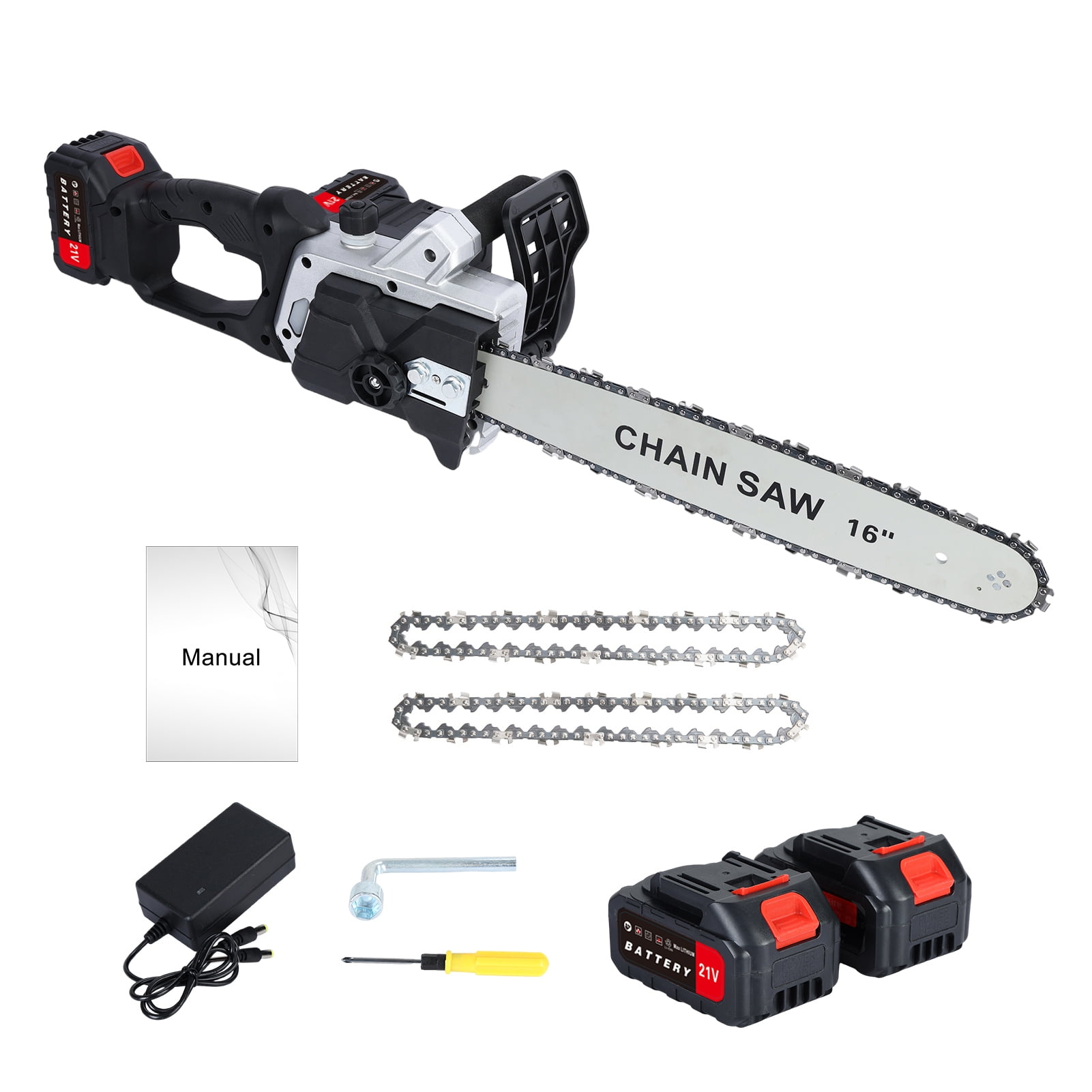 AurumEdge 16 Inch Cordless Chainsaw, Battery Capacity 4000mAh x 2, Electric Handheld Chainsaw for Tree Trimming, Wood Cutting, Outdoor Yard Work