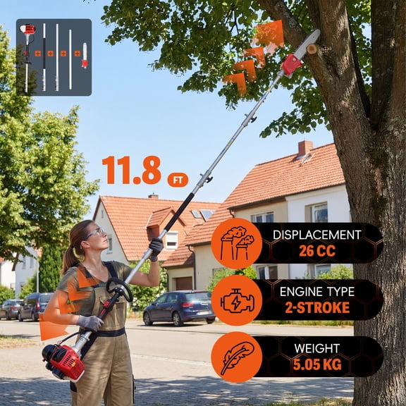 AurumEdge 2026 New Gas Weed Wacker, 26cc Gas Weed Eater, String Trimmer, Extendable Reach to 9.8FT, Brush Cutter, Multi Functional Trimming Tools for Home Yard Garden (Red)