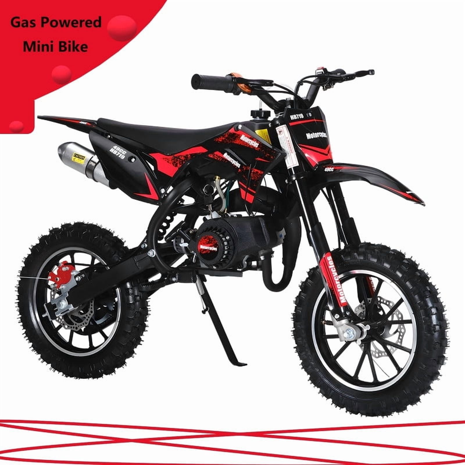 AurumEdge 49CC 2-Stroke Gas Powered Mini Dirt Bike for Kids Up to 25 MPH Off-Road Motorcycle Disc Brakes 330LBS Max Load Pull Start Gift for Boys Girls Youth 7-12 Red