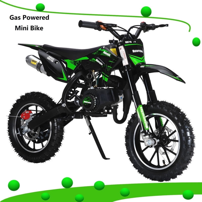 AurumEdge 49CC Kids Dirt Bike,2-Stroke Gas Powered Mini Dirt Bike Pit Bike for Kids Up to 25 MPH Off-Road Motorcycle Disc Brakes 330LBS Max Load Pull Start Gift for Boys Girls Youth 7-12 (Green)