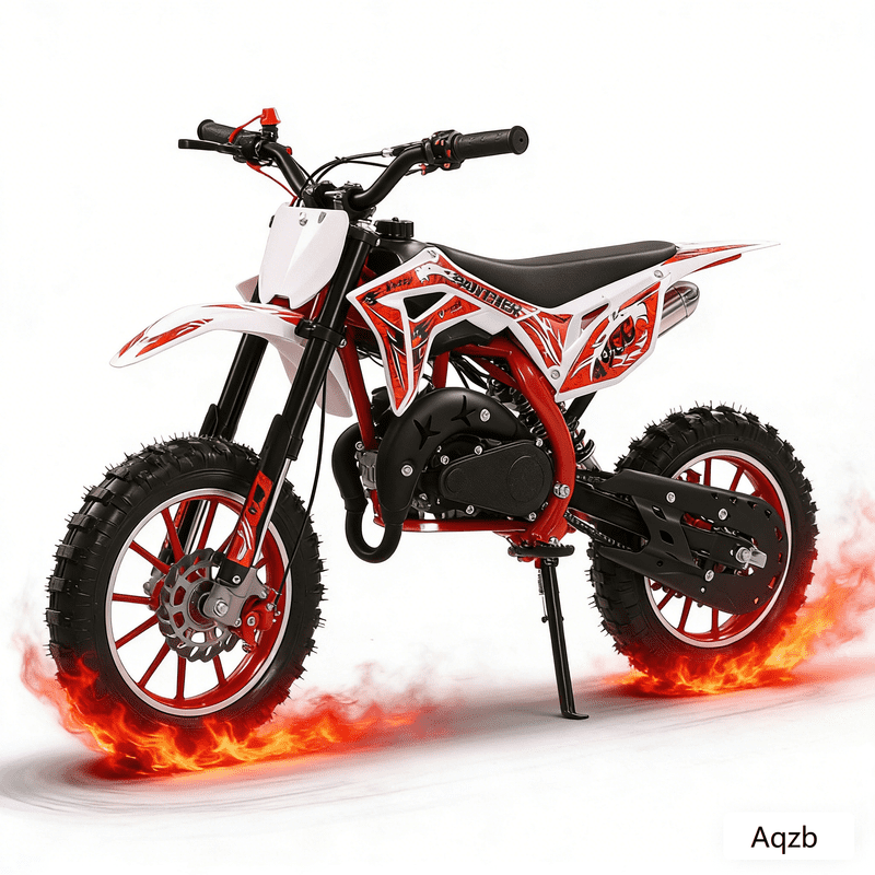AurumEdge 49CC Kids Dirt Bike, 2-Stroke Gas Powered Mini Motorcycle with Dual Disc Brakes, High Carbon Steel, 10” Off-Road Tires, Hand-Pull Start, Soft Seat, for Kids Ages 6-12 (Red)
