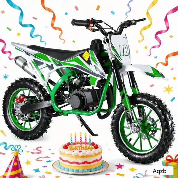 AurumEdge 49cc 2-Stroke Gas Dirt Bike for Kids, Off-Road Motorcycle with Front & Rear Disc Brakes, Shock Absorption & Soft(Green)