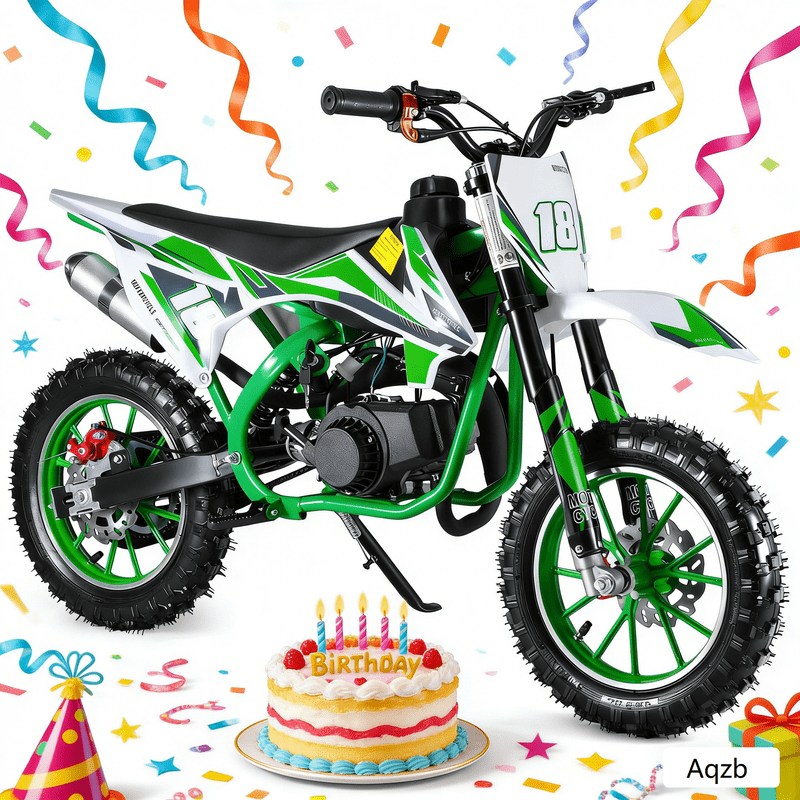 AurumEdge 49cc 2-Stroke Gas Dirt Bike for Kids, Off-Road Motorcycle with Front & Rear Disc Brakes, Shock Absorption & Soft(Green)