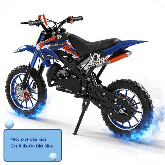 AurumEdge 49cc 2-Stroke Kids Dirt Bike, Mini Dirt Scooter Bike Pocket, Gas Power Off Road Mini Pocket Motorcycle with Front Rear Disc Brakes, Racing Max Speed 40km/H Blue