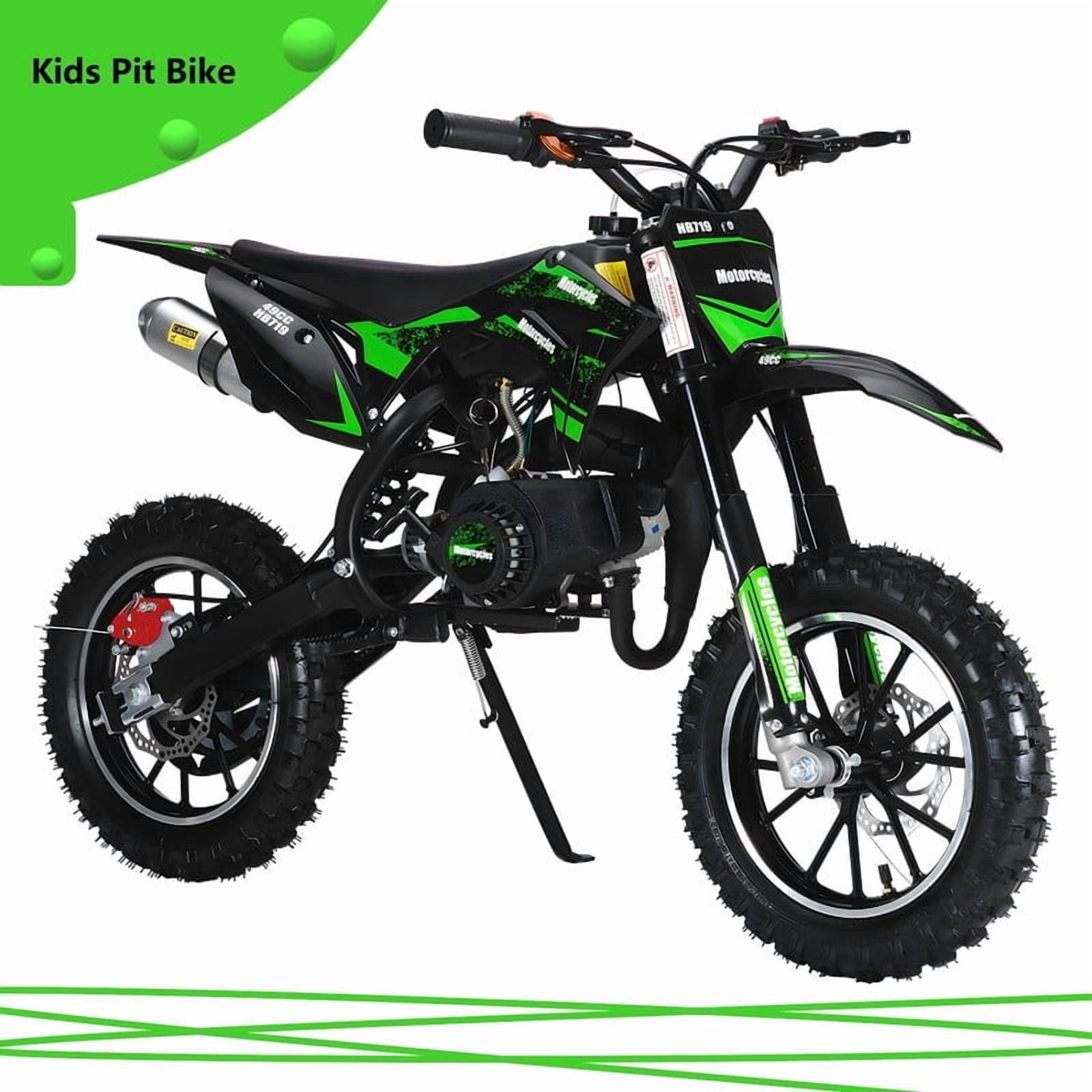 AurumEdge 49cc 2-Stroke Pro-Level Kids Dirt Bike | 330LBS Heavy Duty Gas Motorcycle w/Hydraulic Disc Brakes & Suspension | 25MPH Mini Off-road Motorcycle for Kids Green