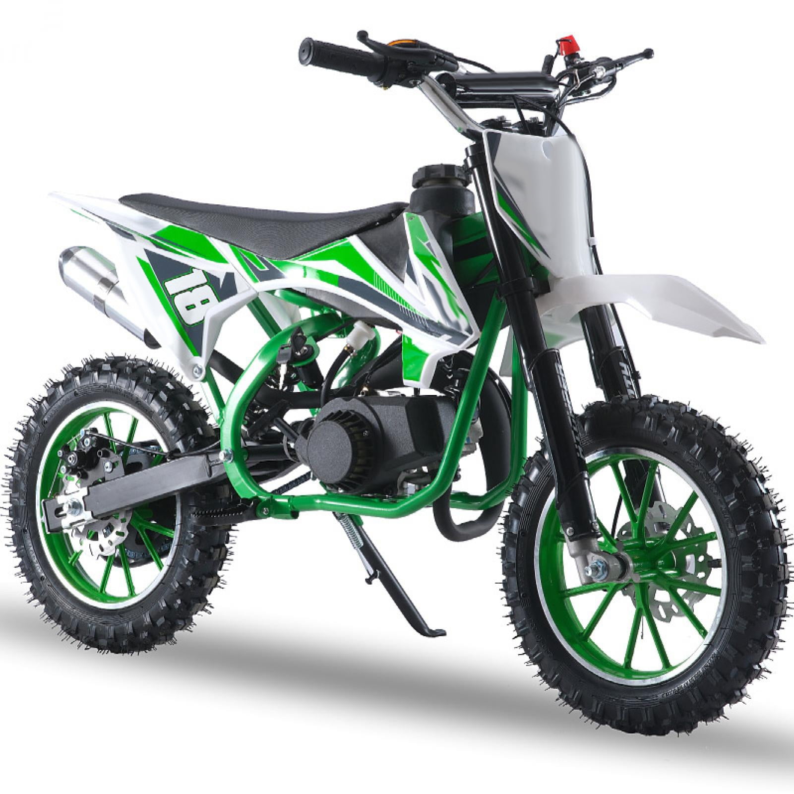 AurumEdge 49cc 2-Stroke Pro-Level Kids Dirt Bike | Gas Power Motocross, Off Road Mini Motorcycle, Pocket Motorbike with Front Rear Disc Brakes (Green)