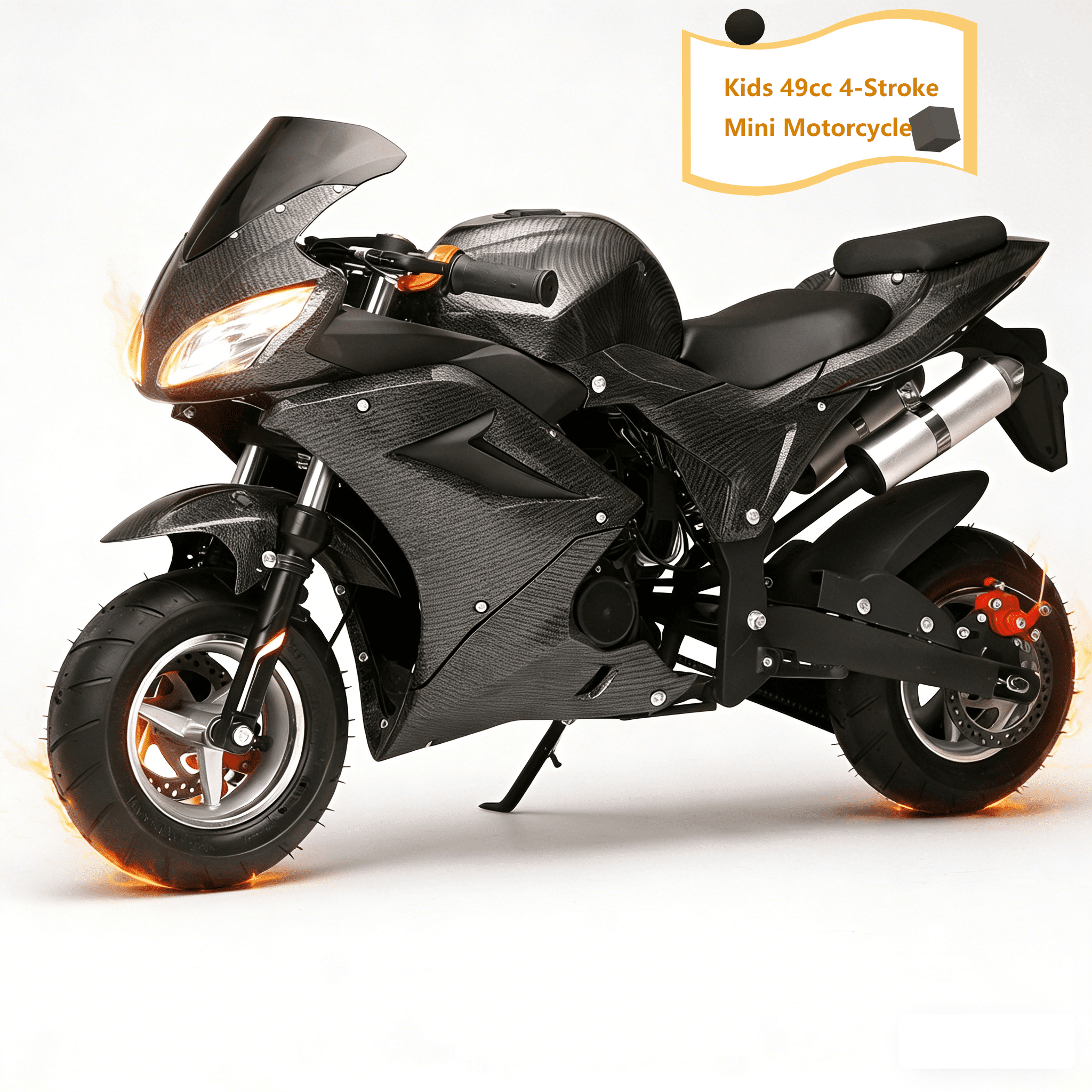 AurumEdge 49cc 4-Stroke Gas Pocket Motorcycle for Ages 7-14 Teens,Heavy-Duty Mini Motorcycle&Pocket Bike with 200Kg Capacity,Up to 25MPH Dirt Bike,6.5" Wheels,Dual Headlights & Disc Brakes Black