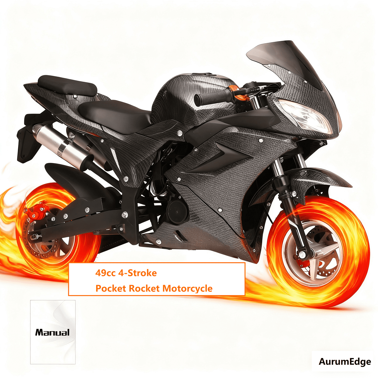 AurumEdge 49cc Dirt Bike, Gas Powered, 4-Stroke Pocket Bike Mini Motorcycle