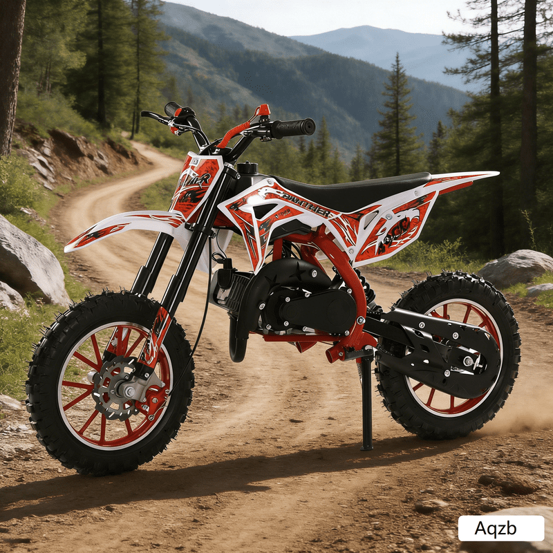 AurumEdge 49cc Kids Dirt Bike, Mini Dirt Bike Gas Powered Off-Road Trail Bike, 2-Stroke Mini Motorcycle for Kids and Adults with Front and Rear Disc Brakes, Max Speed 40KM/H (Red)