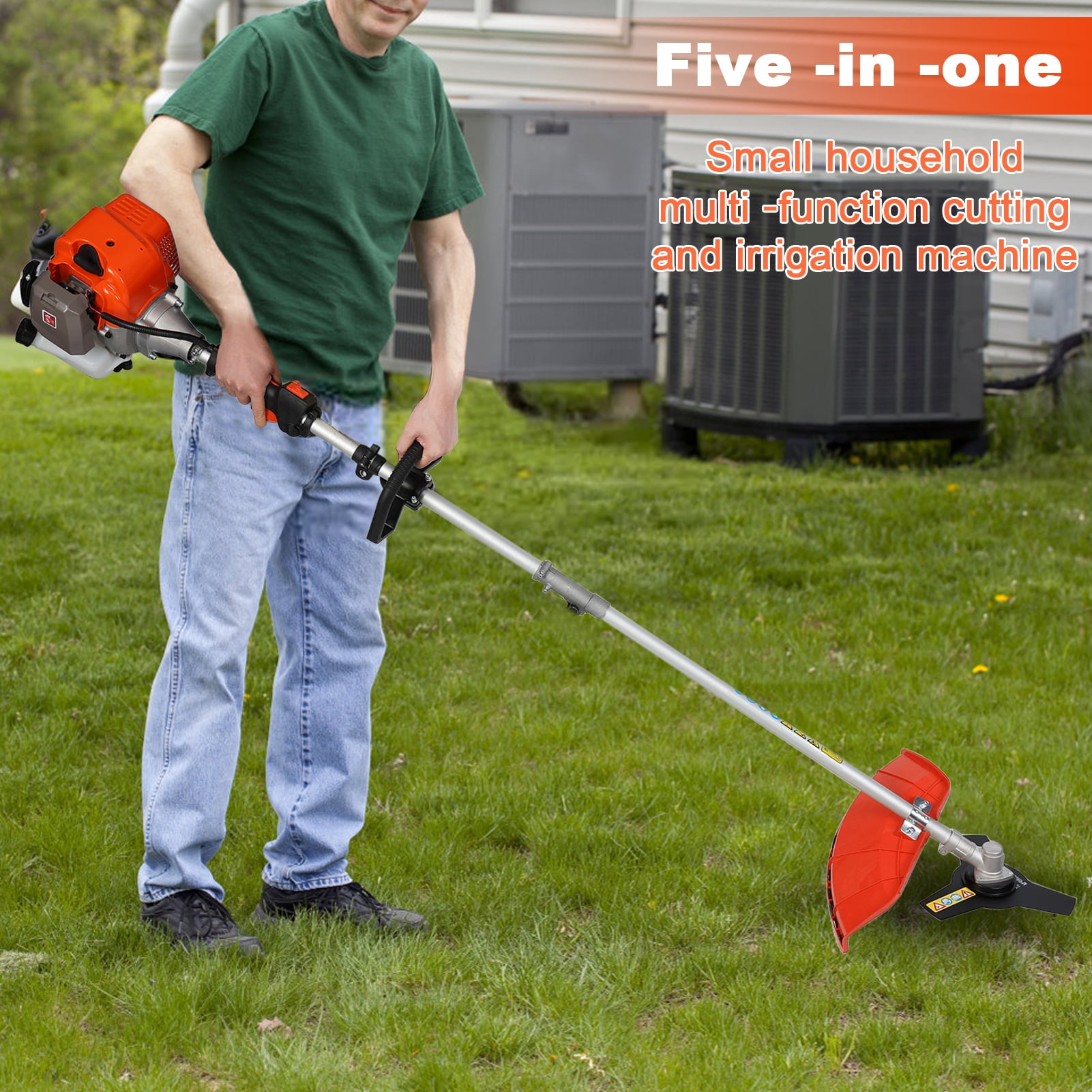 AurumEdge 52CC 5 in 1 Lawn Mower, 2-Cycle Gas Weed Trimmer, Cordless Hedge Trimmer, Brush Cutter, Handheld Chainsaw Hedge Pruner