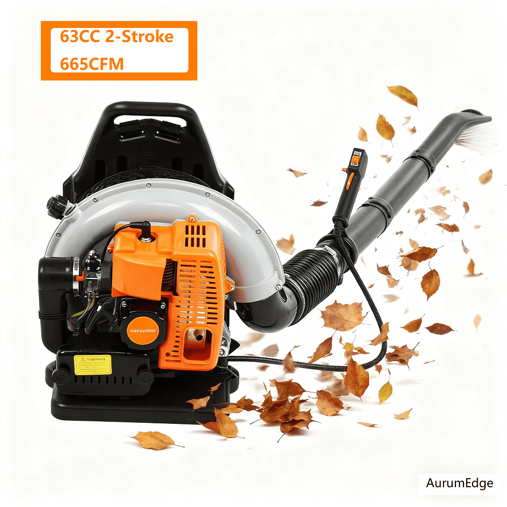 AurumEdge Backpack Gas Powered Leaf Blower, 63CC 665CFM 2-Stroke Grass Lawn Blower Air Cooling Gasoline Backpack Grass Blowers with Air-Cooled, Snow Blowers for Garden Care