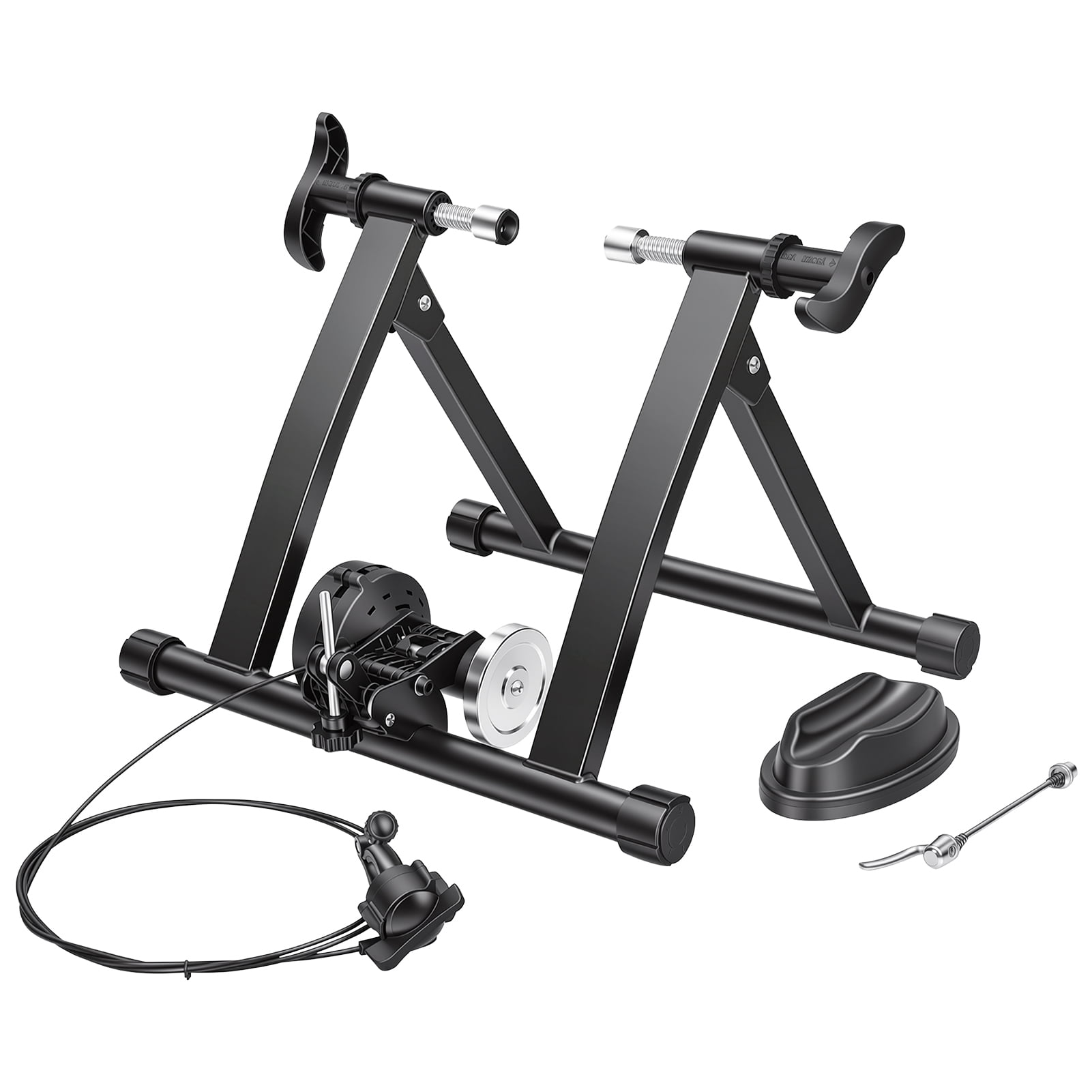 AurumEdge Bike Trainer Stand, Magnetic Stationary Bike Stand Fits 26"-28" and 700C Wheels, Adjustable 6-Level Resistance Bike Trainer with Quick Release Lever and Front Wheel Riser Block Clearance