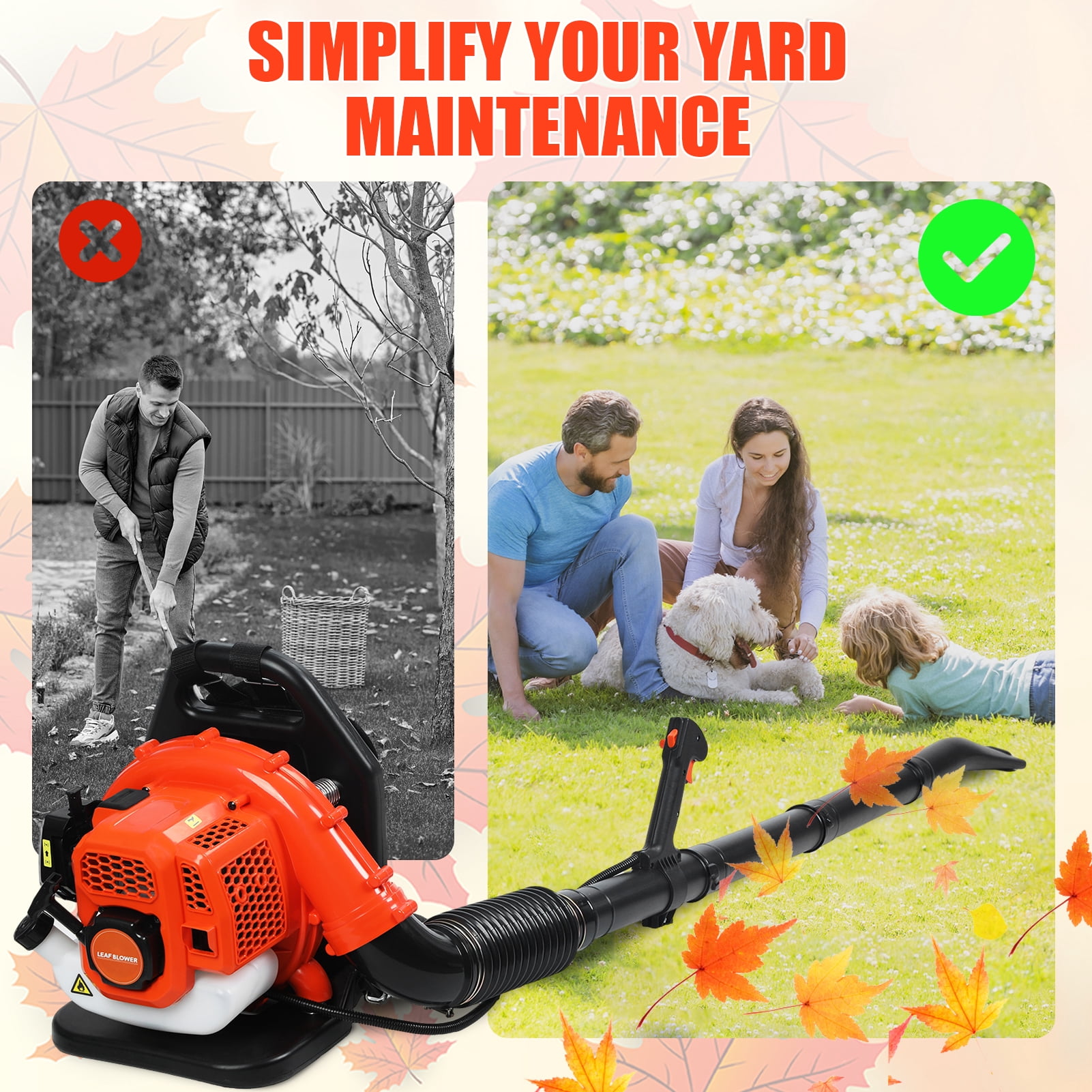 AurumEdge Gas Backpack Leaf Blower, 52CC 2-Cycle Leaf Blower Snow Blower, 550 CFM 2.3HP/1.7KW Commercial-Grade Dust Blowe