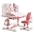 thumbnail image 1 of AurumEdge Height Adjustable Childrens Desk & Chair, Kid's Study Desk And Chair Set, with Bookshelf And Storage Drawer, 50-Degree Tiltable Desktop Study Table, 1 of 11