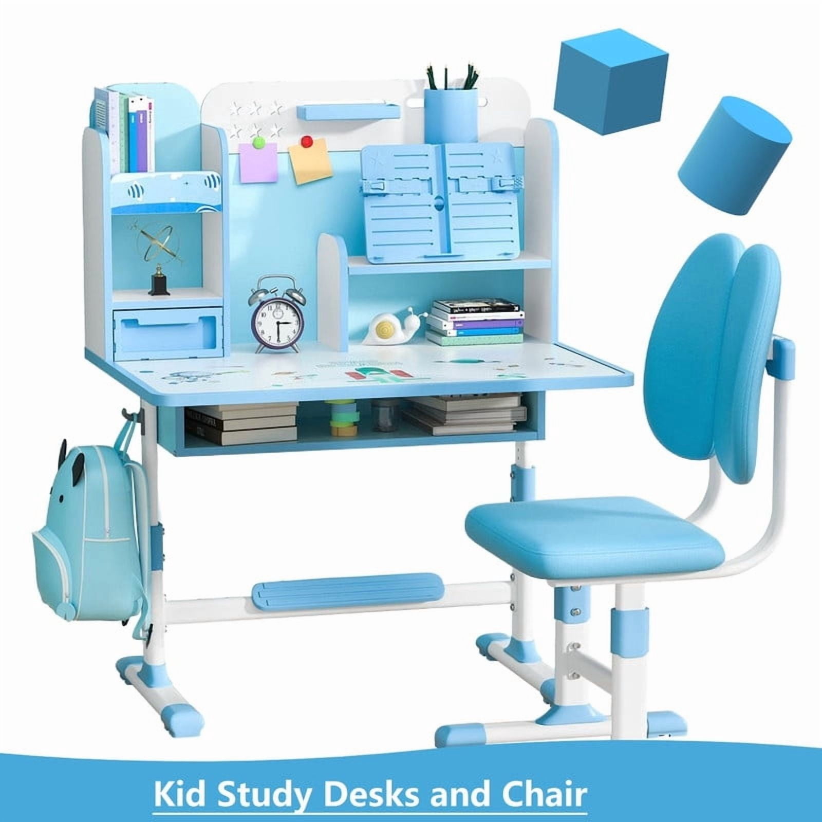 AurumEdge Kids Desk and Chair Set, Study Table and Chair, Desk for Kids, Children's Desks, Homeschooling Writing Desk with Desktop for Boys and Girls (Blue)
