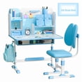 thumbnail image 1 of AurumEdge Kids Desk and Chair Set, Ergonomic Height Adjustable Student Desk with Storage, Blue, 1 of 8