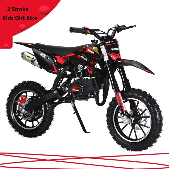 AurumEdge Kids Dirt Bike 49CC Gas 2-Stroke, 25 MPH Off-Road Motorcycle with 10" Tires, Front Rear Disc Brakes, Hydraulic Shock Absorber, 330 LBS Capacity Pit Bike Red