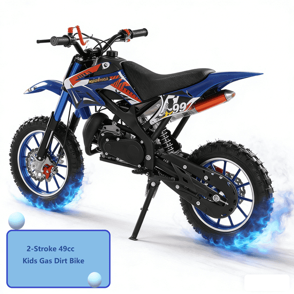 AurumEdge Kids Dirt Bike, 49cc 2-Stroke Mini Bike Gas Powered Off Road Bike with Strong Dual Front and Rear disc Brake, Speeds up to 40KM/H (Blue)