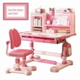 thumbnail image 1 of AurumEdge Kids Study Desk And Chair Set, Height Adjustable Children's Study Desk And Chair Set Toddler Learning Table and Stool Set with Bookshelf Storage Desktop for Bedroom Pink, 1 of 8