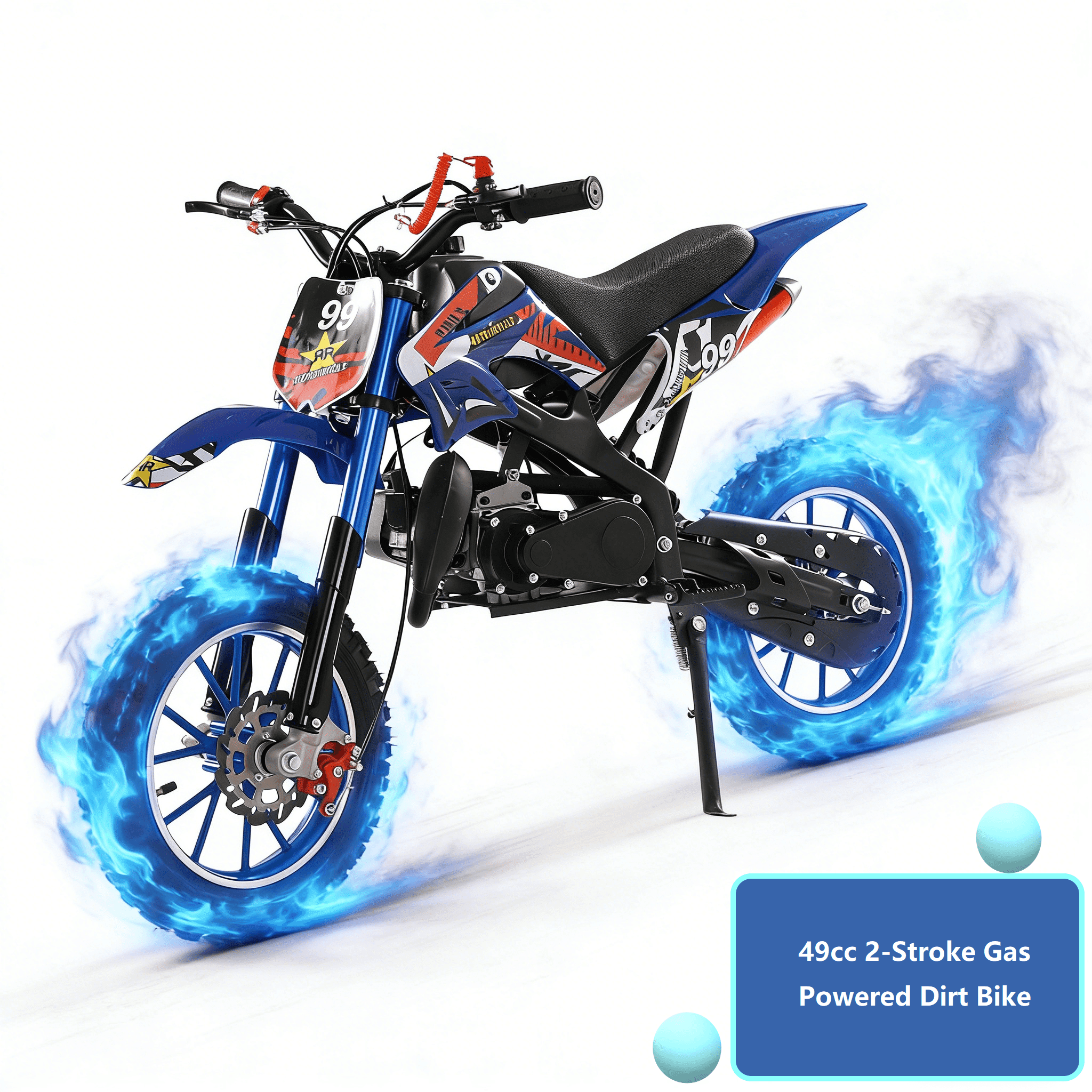 AurumEdge Mini Bike Dirt Bike Motorcycle 49CC Kids Dirt Bike, 2-Stroke Gas Power Motocross, Off Road Mini Motorcycle, Pocket Motorbike with Front Rear Disc Brakes, Racing Max Speed 40Km/H Blue