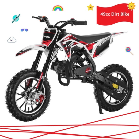 AurumEdge Mini Dirt Bike Gas Powered Dirt Bike for Kids Dirt Bike 49cc Dirt Bike Mini Bike Gas Powered Off-Road Motorcycle with Front Rear Disc Brake, Up to 40KM/H Red