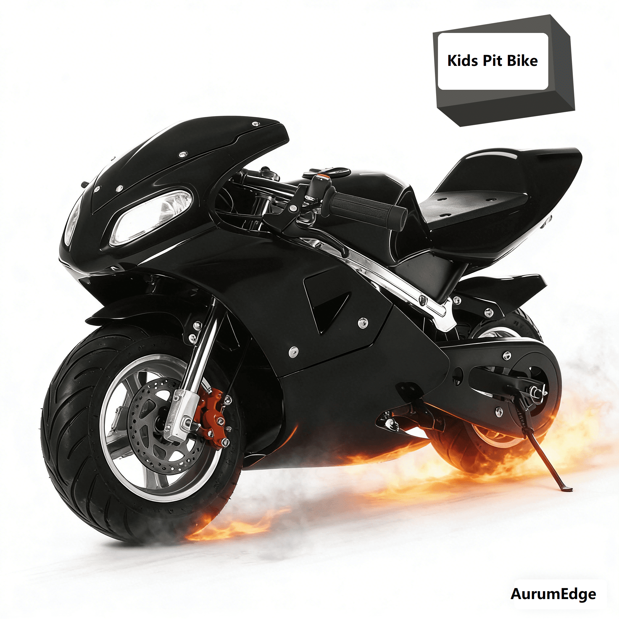 AurumEdge Mini Motorcycle for Tweens&Kids,49cc Kids Dirt Bike 2-Stroke Gas Powered Minibike Motocross High Brightness Dual Headlights Rubber Handlebar Kids Pocket Gas Motorbike Black