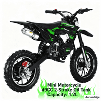 AurumEdge Motorcycle, 49CC Kids Dirt Bike, 2-Stroke Gas Powered Bule Off Road Dirt Bike for Kids, Max Load 150 Lbs, with Shock Absorption Pocket Motorbike Green