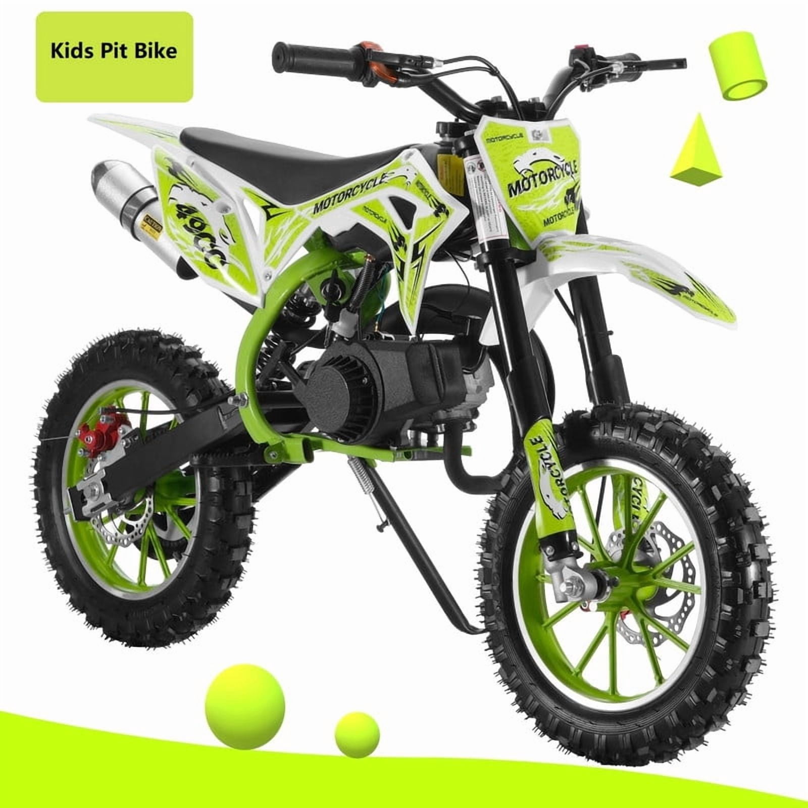 AurumEdge New 49cc Kids Dirt Bike 2 Stroke, Gas Powered Dirt Bike, Speeds up to 40km/h, Mini Kids Dirtbike, Gasoline Motorcycle with Front Rear Disc Brakes, Ideal for Children Green
