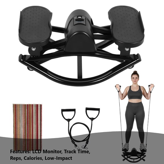 AurumEdge Rock Stepper with Resistance Bands - Low-Shock Lateral Rocking Fitness Stepper, Workout Exercise Equipment with LCD Monitor and Resistance Bands for Home Office(Black)