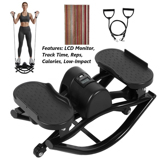 AurumEdge Rock Stepper Side to Side Low Impact Stair Stepper, Side Steppers for Exercise at Home with Resistance Bands & Non-Slip Mat – Exercise Step Balance Board Workout Equipment(Black)