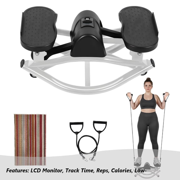 AurumEdge Rock Stepper Side to Side Low Impact Stair Stepper, Side Steppers for Exercise at Home with Resistance Bands & Non-Slip Mat – Exercise Step Balance Board Workout Equipment(Gray)