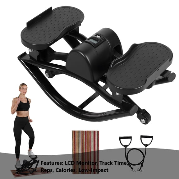 AurumEdge Rock Stepper, Side to Side Rocker Machine, Steppers for Exercise at Home, U-Shaped Rock Stepper Machine with Digital Display & Resistance Bands, Exercise Equipment(Black)